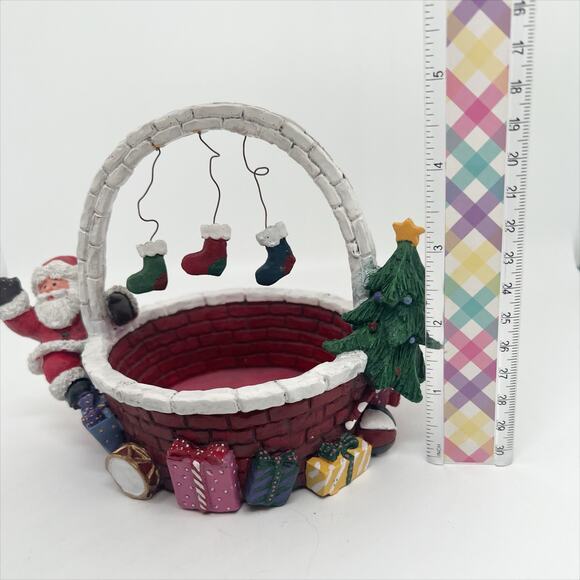 Christmas Themed Ceramic Candy Dish - Santa with Presents, Stockings, and Tree - Picture 7 of 7
